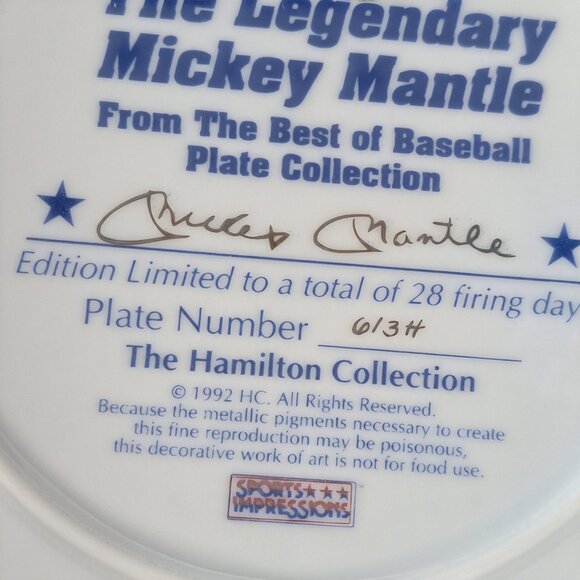 MICKEY MANTLE Plate LIMITED EDITION Hamilton Collection New In Box w/ Paperwork - Picture 12 of 13